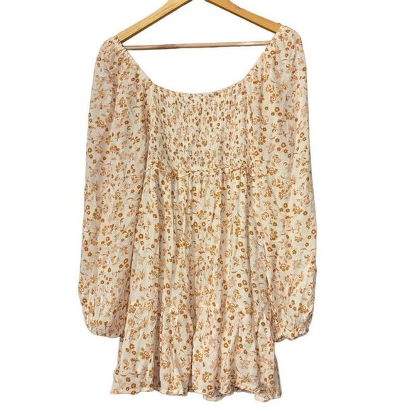 Altard state boho floral smocked puff sleeve mini dress - Picture 1 of 13